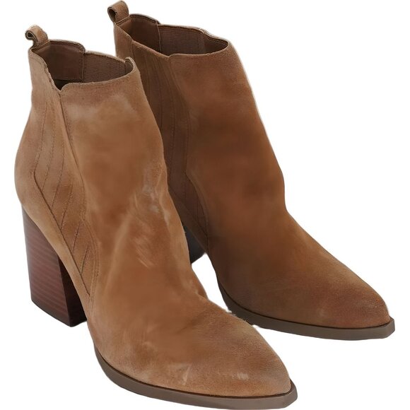 Marc Fisher Loshay Suede Ankle Boots Brown Block Heel Size 10 - Picture 4 of 6